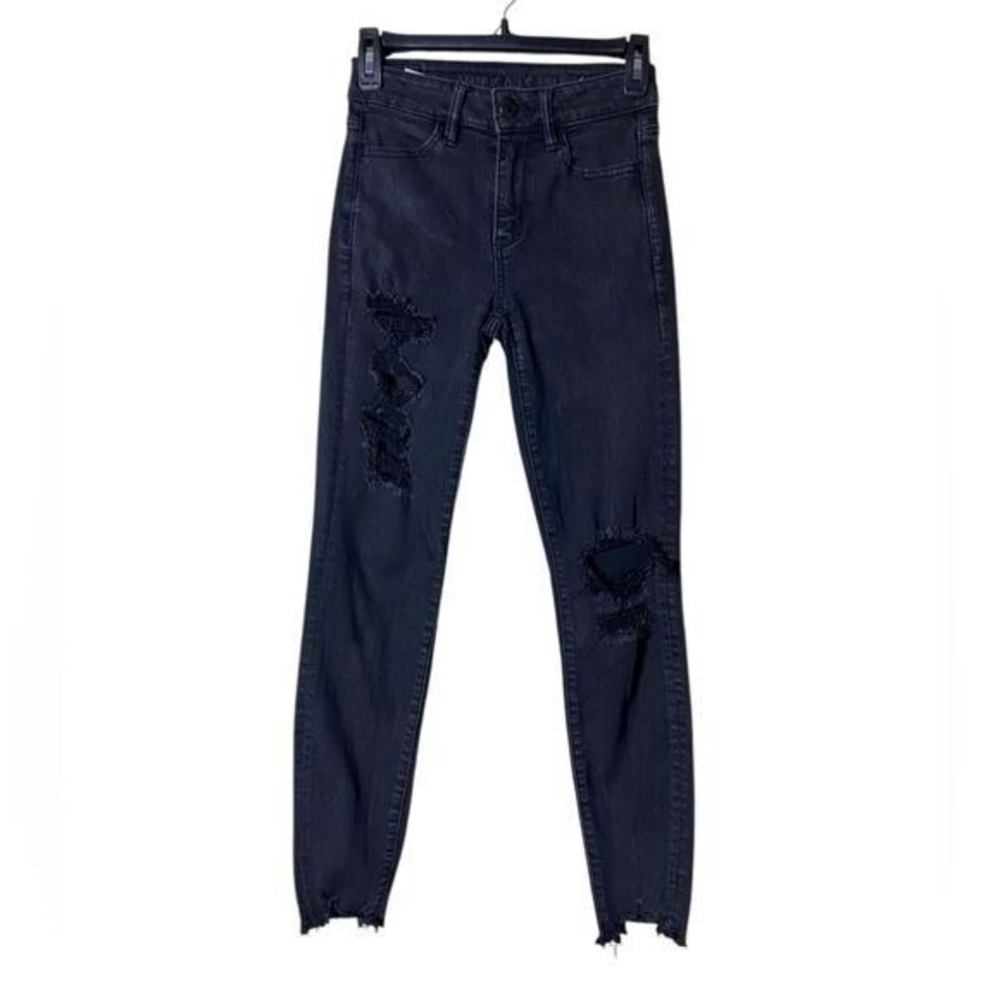 American Eagle AE Womens Next Level‎ Stretch Jeggings Size 0 Black Destroyed